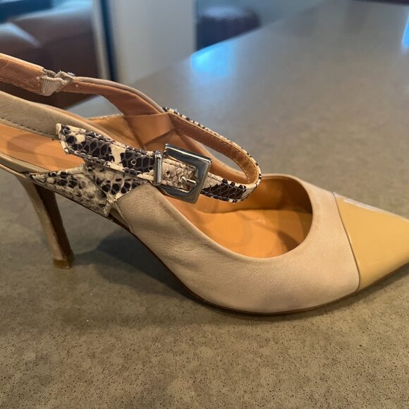 France Mode Taupe Leather Heel Slingbacks with Snakeskin detail 36.5/6 - Picture 8 of 11